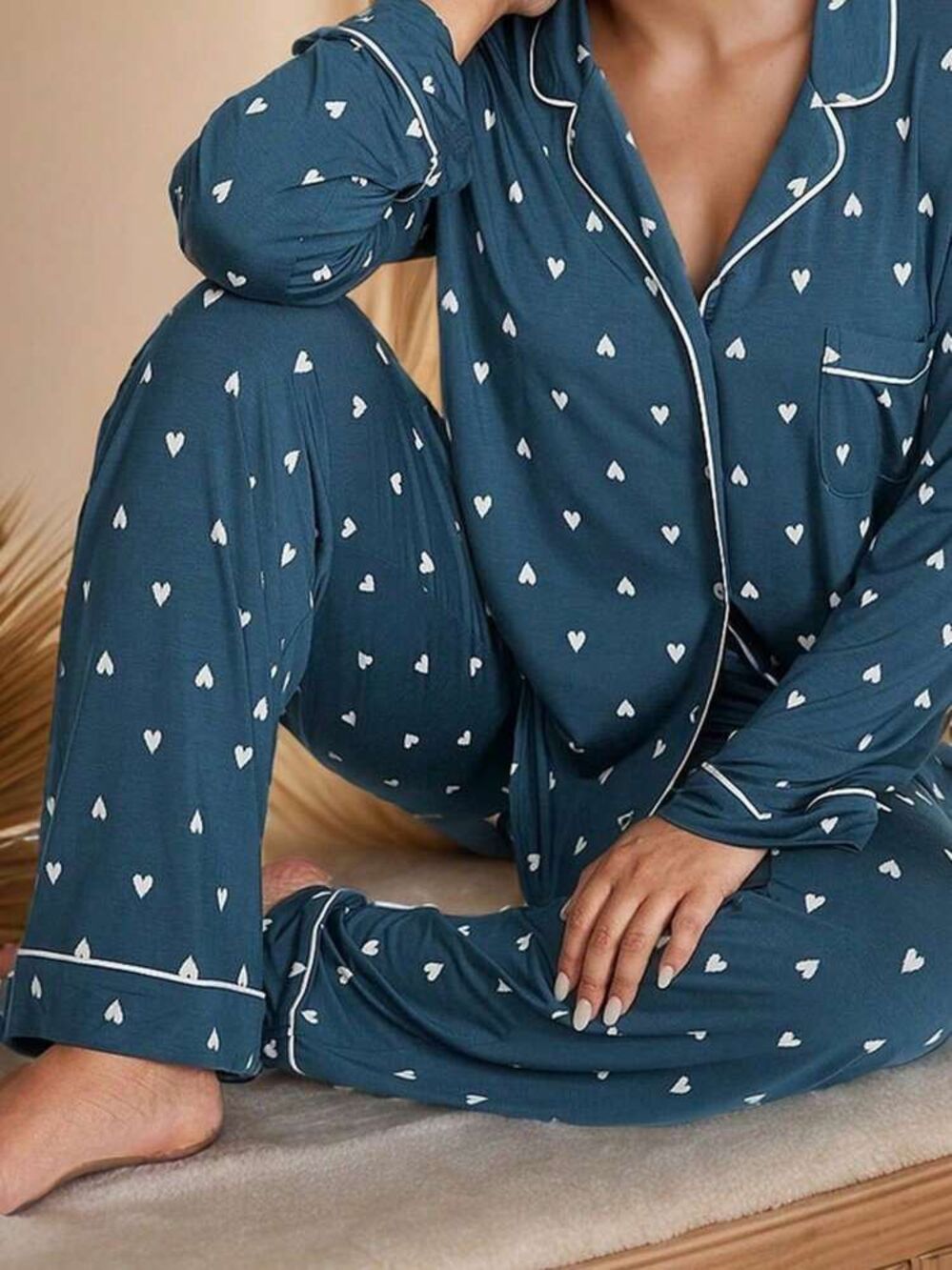 Victoria’s Secret Blue Heart Long Pajama Set Medium Short - Picture 2 of 8